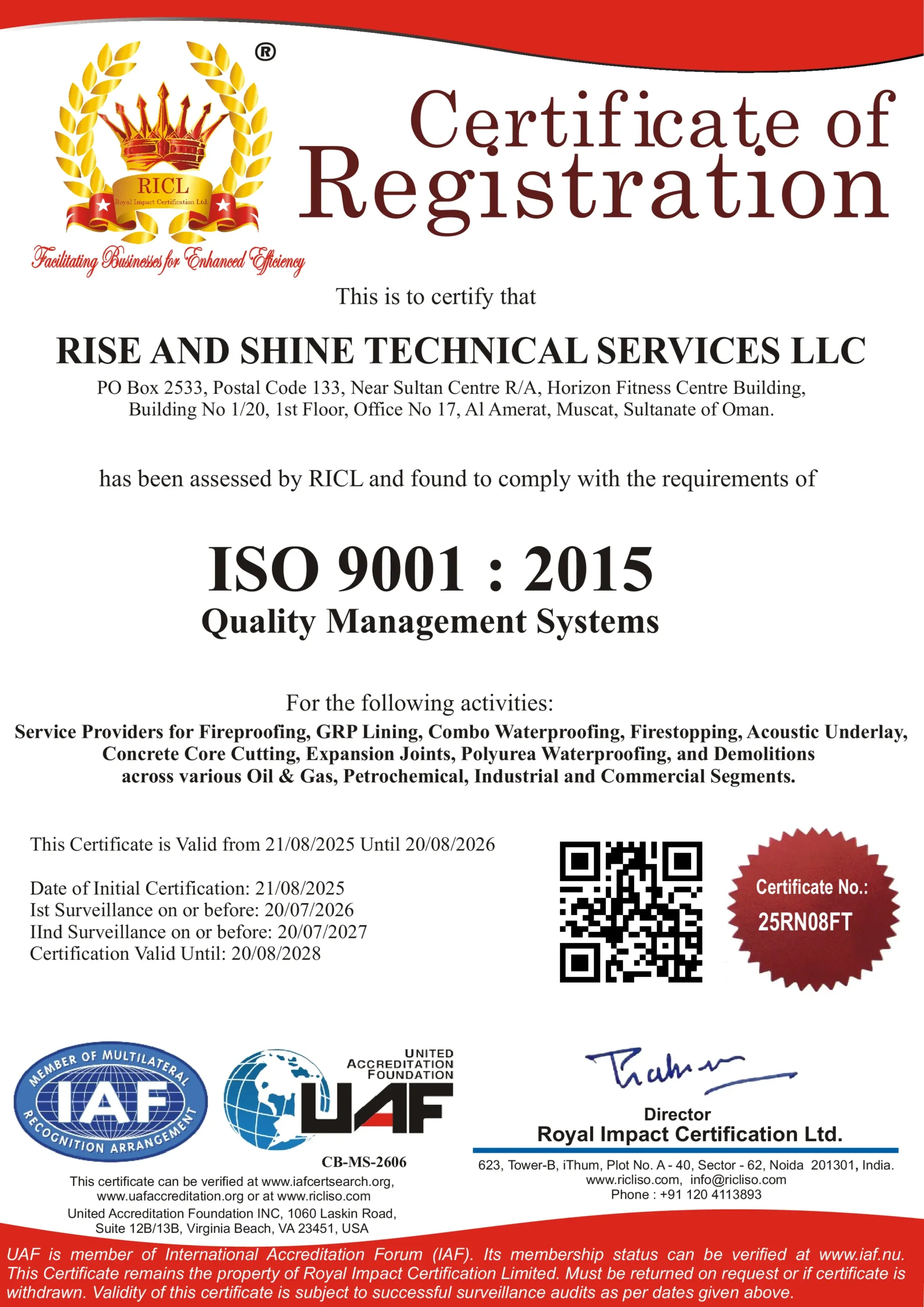 RISE AND SHINE TECHNICAL SERVICES QMS